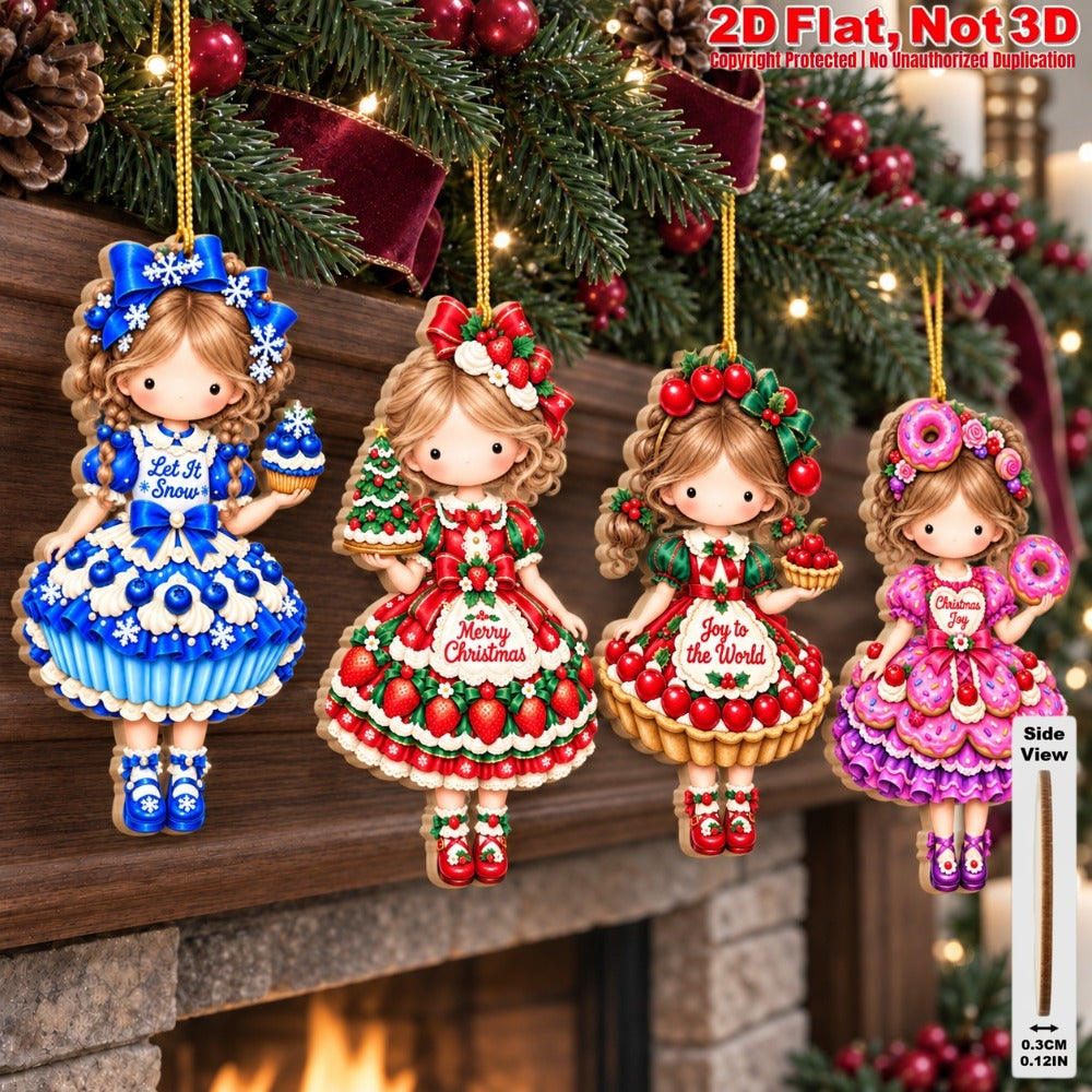 2D Flat 18Pcs Christmas Sweet Holiday Girl Wooden Ornaments, Girl with Festive Christmas Greetings Quotes, Vibrant Xmas Hanging Tree Toppers, Xmas Tree, Wall, Window, Door, Mantel, Porch Decor & Holiday Gift