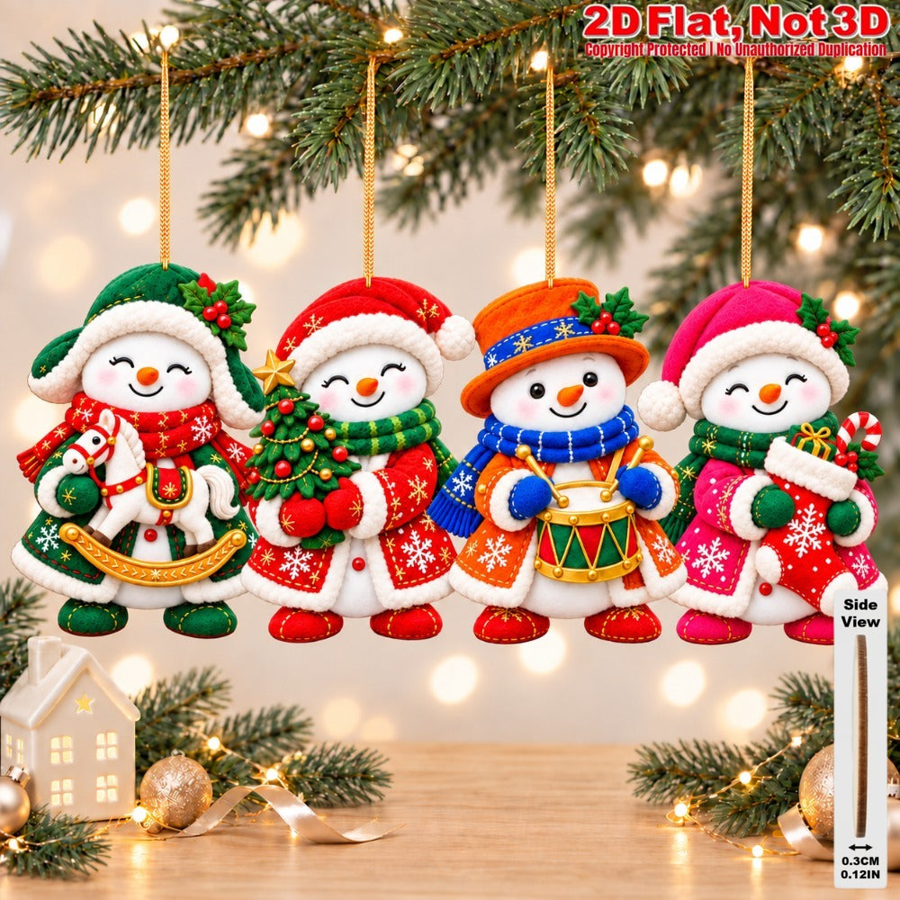 2D Flat 18Pcs Colorful Ornate Felt-Style Snowman Wooden Ornaments, Gorgeous Festive Snowman Hanging Tree Toppers, Xmas Tree, Wall, Window, Door, Mantel, Porch Decor & Holiday Gift