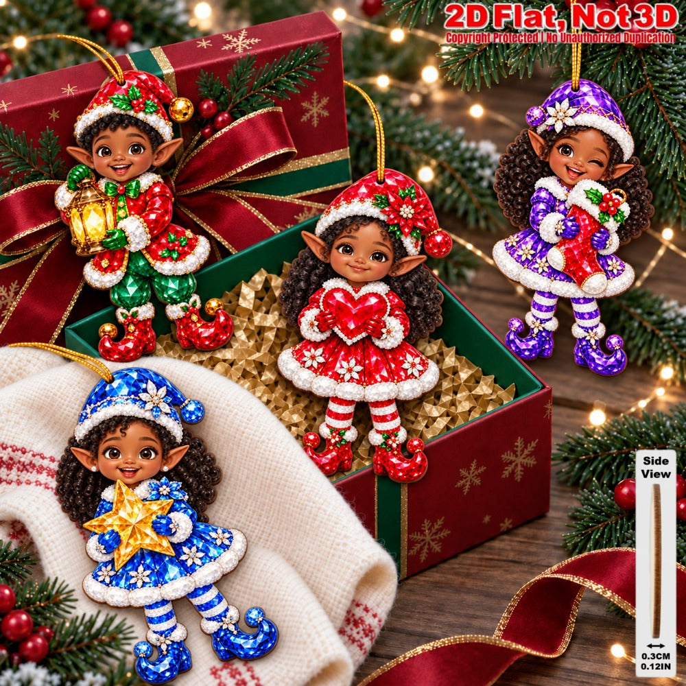 2D Flat 12Pcs Colorful Ornate Ethnic Christmas Elf Wooden Ornaments, Gorgeous Black Elf Hanging Tree Toppers, Xmas Tree, Wall, Window, Door, Mantel, Porch Decor & Holiday Gift