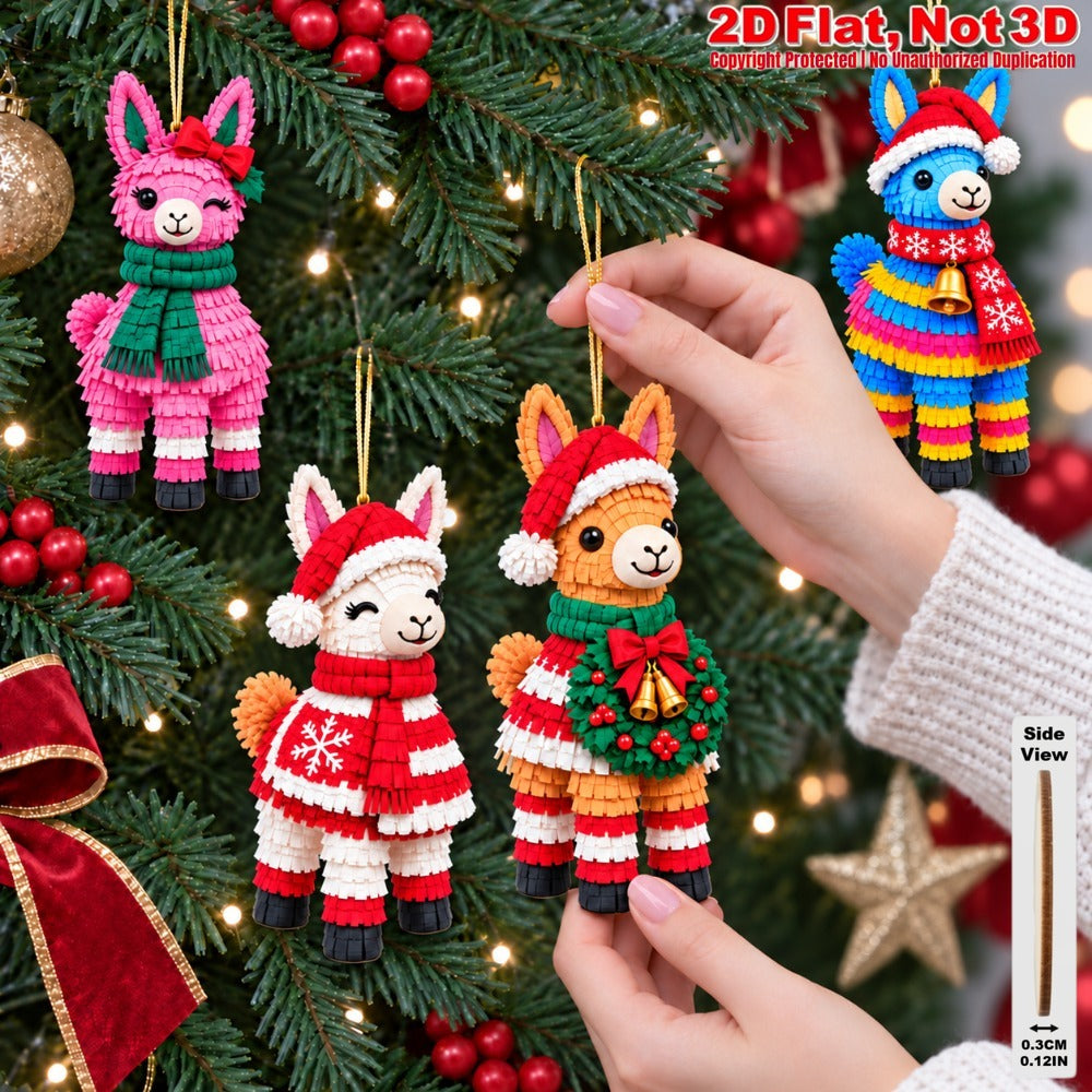 2D Flat 18Pcs Christmas Colorful Knitted Style Llama Wooden Ornaments, Vibrant Xmas Hanging Tree Toppers, Xmas Tree, Wall, Window, Door, Mantel, Porch Decor & Holiday Gift