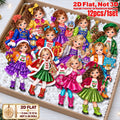 2D Flat 12Pcs Christmas Winter Outfit Girl Wooden Ornaments, Girl with Festive Christmas Greetings Quotes, Vibrant Xmas Hanging Tree Toppers, Xmas Tree, Wall, Window, Door, Mantel, Porch Decor & Holiday Gift