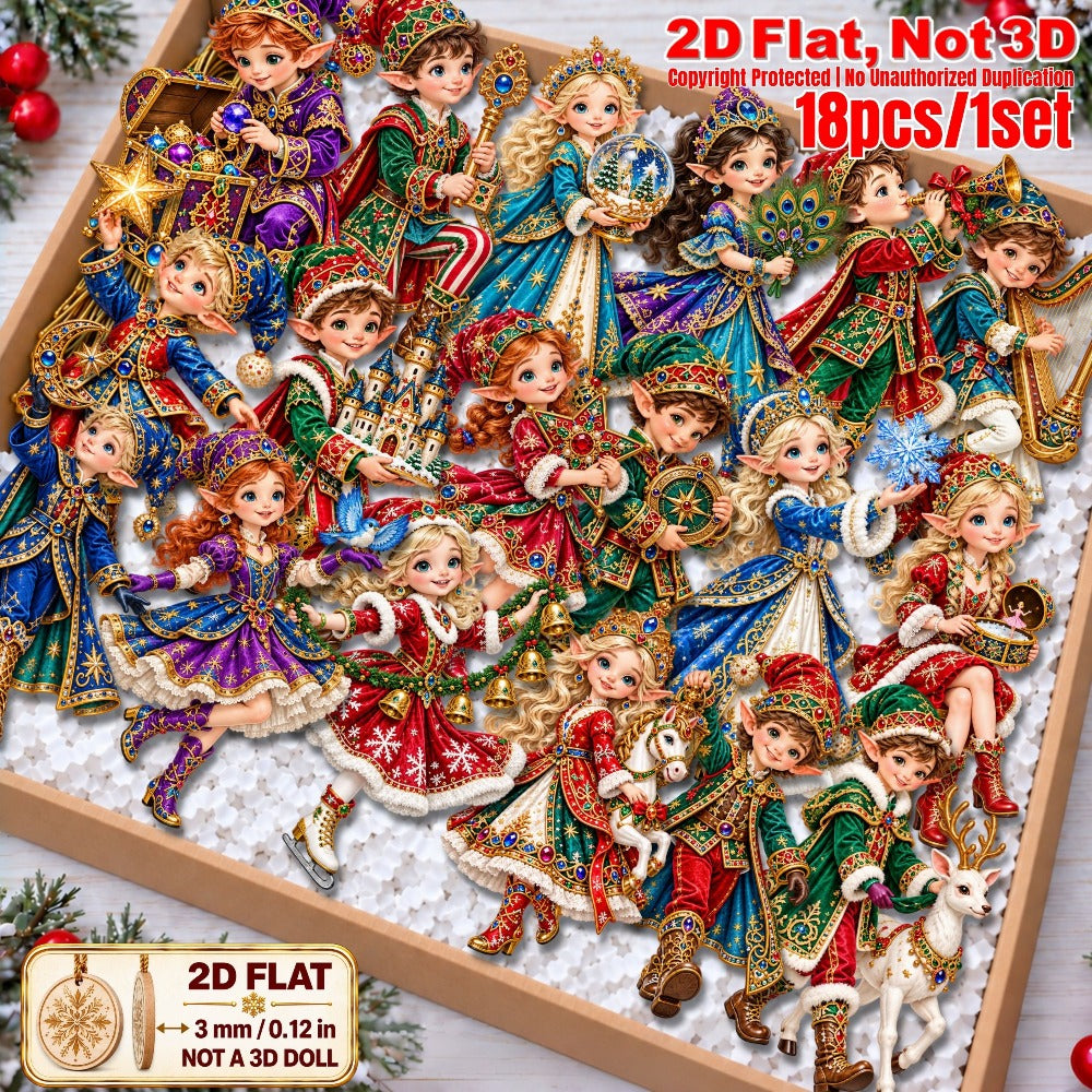 2D Flat 18Pcs Vintage Elf Christmas Wooden Ornaments, Retro Themed Hanging Tree Toppers, Xmas Tree, Wall, Window, Door, Mantel, Porch Decor & Holiday Gift