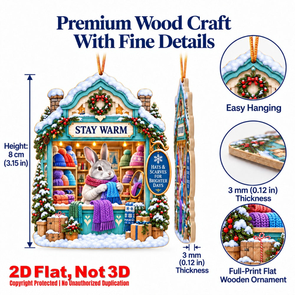 2D Flat 12Pcs Christmas Animal Winter Market Cottage Wooden Ornaments, Snowy Animal Village Shop Hanging Tree Toppers, Xmas Tree, Wall, Window, Door, Mantel, Porch Decor & Holiday Gift