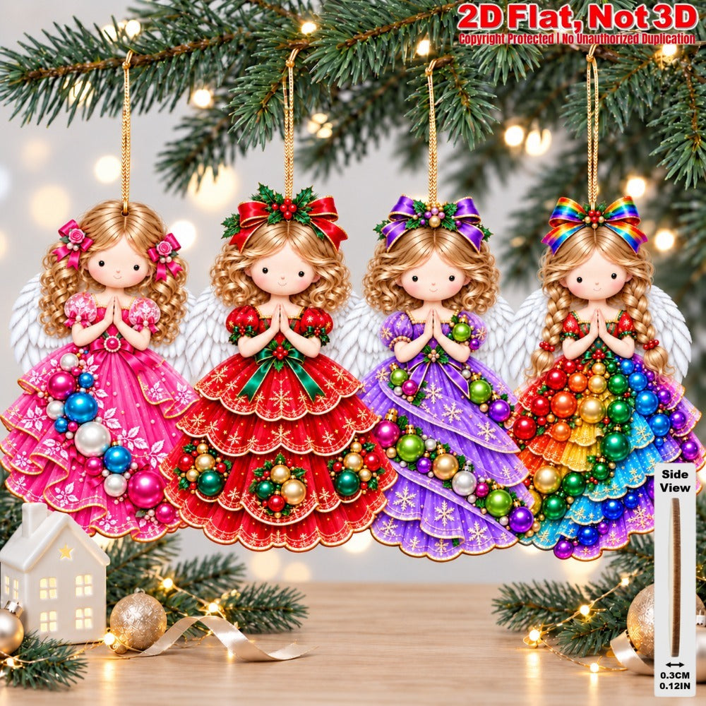 2D Flat 18Pcs Colorful Ornate Praying Christmas Angel Wooden Ornaments, Gorgeous Winged Angel Hanging Tree Toppers, Xmas Tree, Wall, Window, Door, Mantel, Porch Decor & Holiday Gift