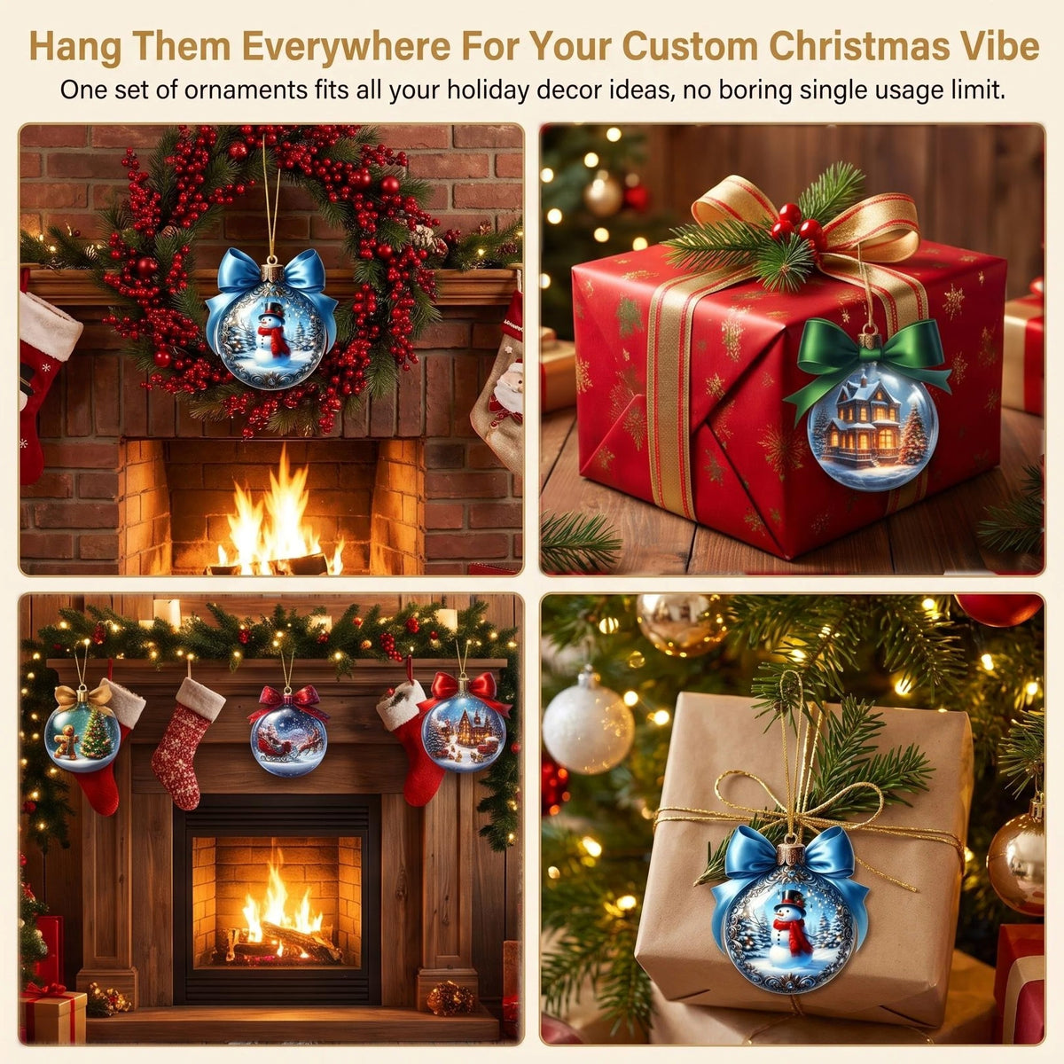 AdornJoy - Vintage Winter Landscape – Classic 3mm Wooden Christmas Ornament, 2D Flat Printed Tree Decoration, 12 Piece Sets