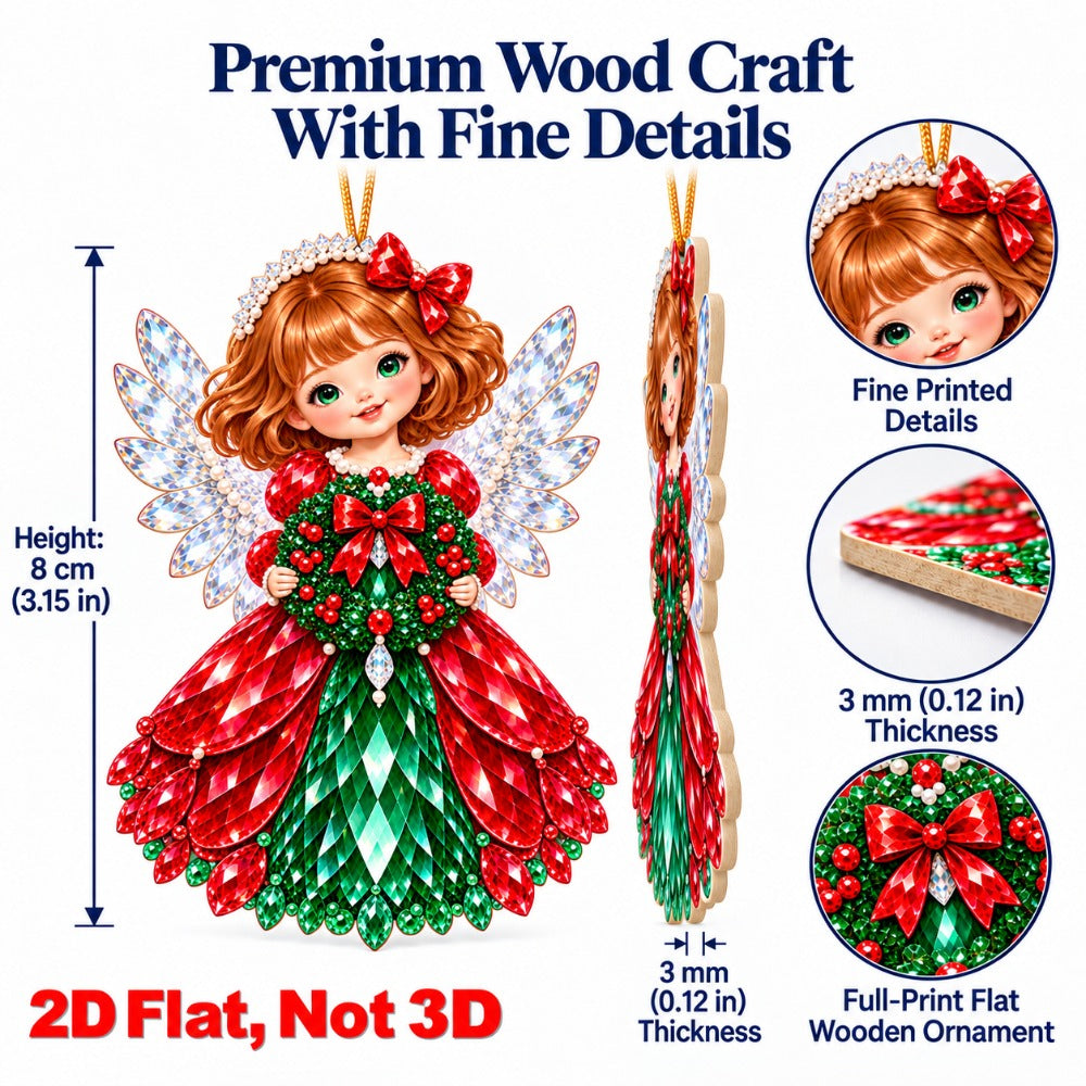 2D Flat 18Pcs Colorful Ornate Crystal Textured Christmas Angel Wooden Ornaments, Gorgeous Winged Angel Hanging Tree Toppers, Xmas Tree, Wall, Window, Door, Mantel, Porch Decor & Holiday Gift