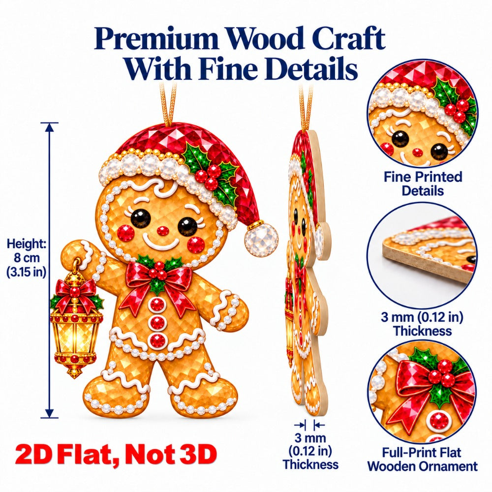 2D Flat 12Pcs Colorful Ornate Christmas Gingerbread Man Wooden Ornaments, Gorgeous Gingerbread Hanging Tree Toppers, Xmas Tree, Wall, Window, Door, Mantel, Porch Decor & Holiday Gift
