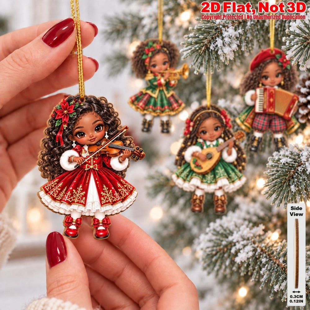 AdornJoy 18 Pcs African American Christmas Musician Ornament Sets - 3mm Festive Band 2D Flat Wooden Christmas Tree Ornaments