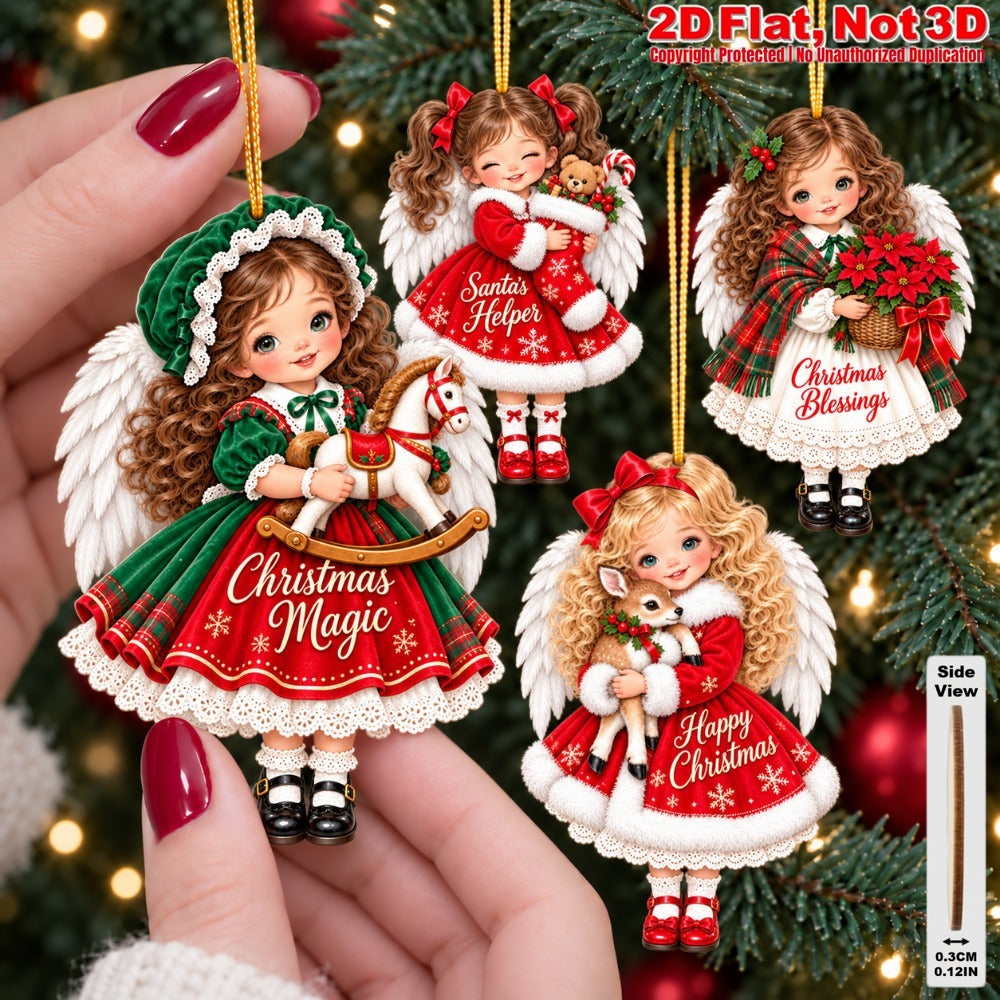 2D Flat 18Pcs Christmas Angel Wooden Ornaments, Festive Quote Printed Angel Hanging Tree Toppers, Xmas Tree, Wall, Window, Door, Mantel, Porch Decor & Holiday Gift