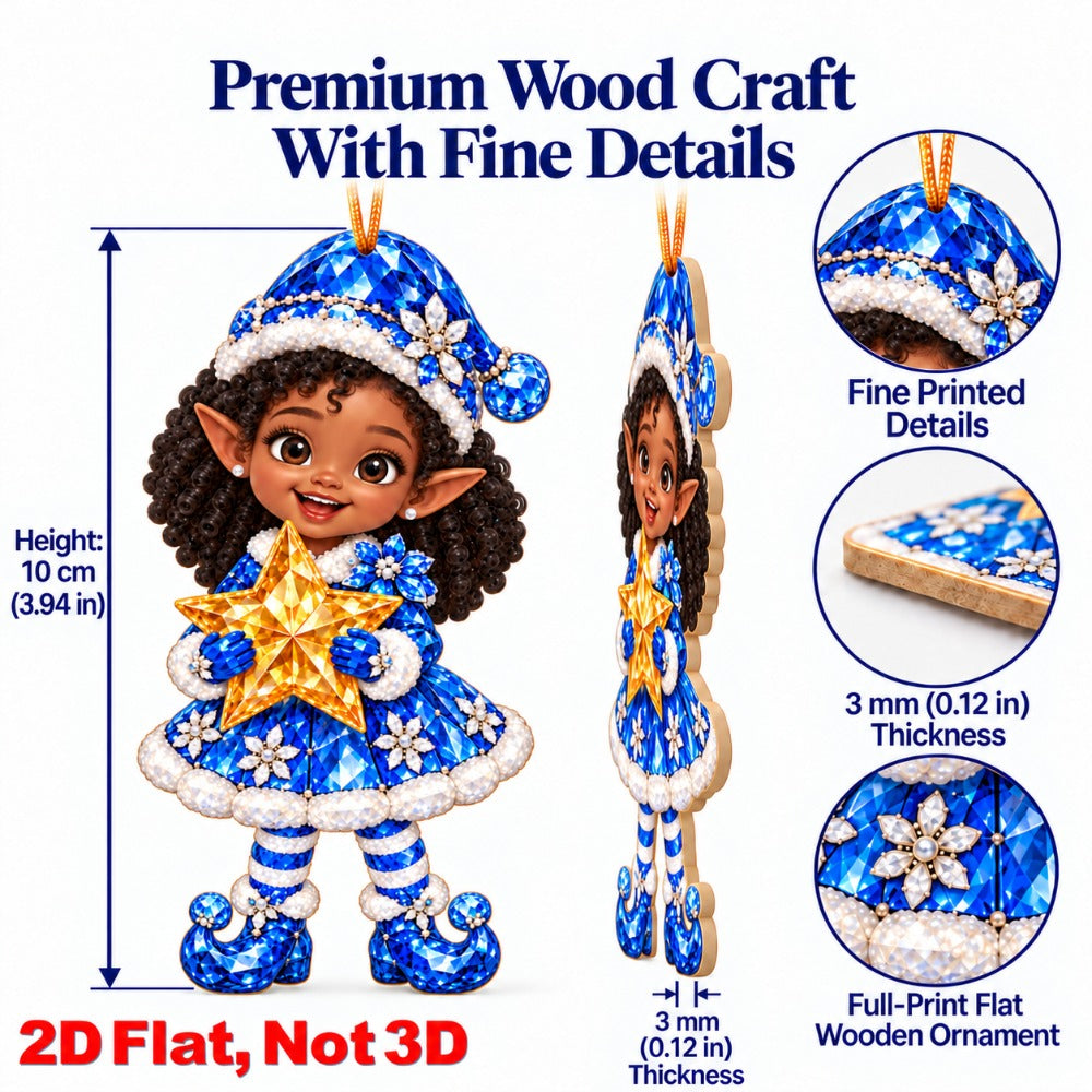 2D Flat 18Pcs Colorful Ornate Ethnic Christmas Elf Wooden Ornaments, Gorgeous Black Elf Hanging Tree Toppers, Xmas Tree, Wall, Window, Door, Mantel, Porch Decor & Holiday Gift