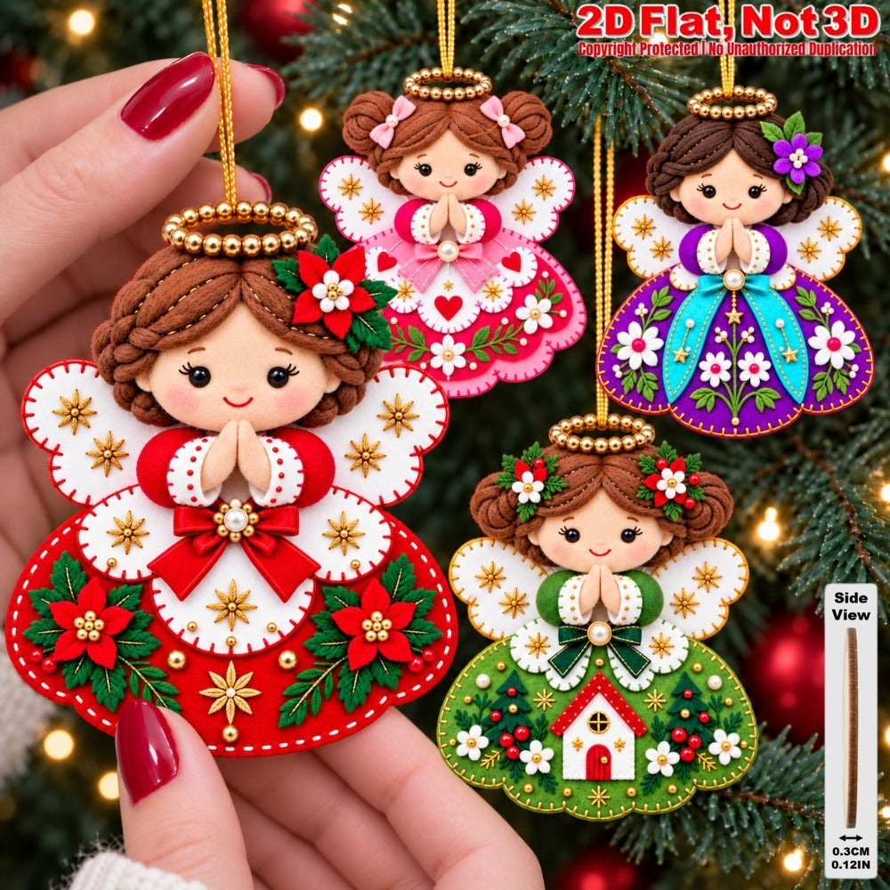 2D Flat 18Pcs Colorful Ornate Felt-Style Christmas Angel Wooden Ornaments, Gorgeous Angel Hanging Tree Toppers, Xmas Tree, Wall, Window, Door, Mantel, Porch Decor & Holiday Gift