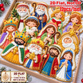 2D Flat 12Pcs Ornate Cookie-Style Nativity Character Wooden Ornaments, Gorgeous Holy Birth Figures Hanging Tree Toppers, Xmas Tree, Wall, Window, Door, Mantel, Porch Decor & Holiday Gift
