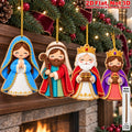 2D Flat 18Pcs Ornate Felt-Style Nativity Character Wooden Ornaments, Gorgeous Holy Birth Figures Hanging Tree Toppers, Xmas Tree, Wall, Window, Door, Mantel, Porch Decor & Holiday Gift