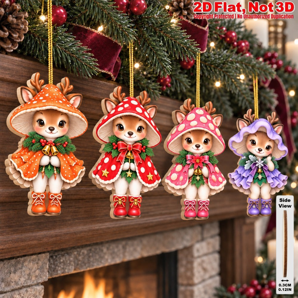 2D Flat 18Pcs Christmas Mushroom Hat Deer Wooden Ornaments, Vibrant Xmas Hanging Tree Toppers, Xmas Tree, Wall, Window, Door, Mantel, Porch Decor & Holiday Gift