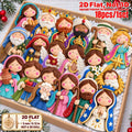 2D Flat 18Pcs Ornate Clay-Style Nativity Scene Wooden Ornaments, Gorgeous Holy Birth Character Hanging Tree Toppers, Xmas Tree, Wall, Window, Door, Mantel, Porch Decor & Holiday Gift