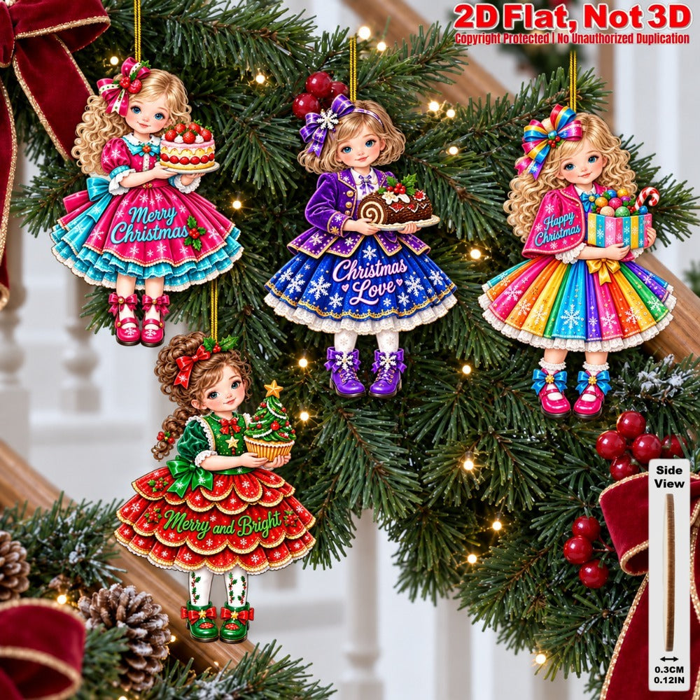 2D Flat 18Pcs Christmas Holiday Girl Wooden Ornaments, Girl with Festive Christmas Greetings Quotes, Vibrant Xmas Hanging Tree Toppers, Xmas Tree, Wall, Window, Door, Mantel, Porch Decor & Holiday Gift