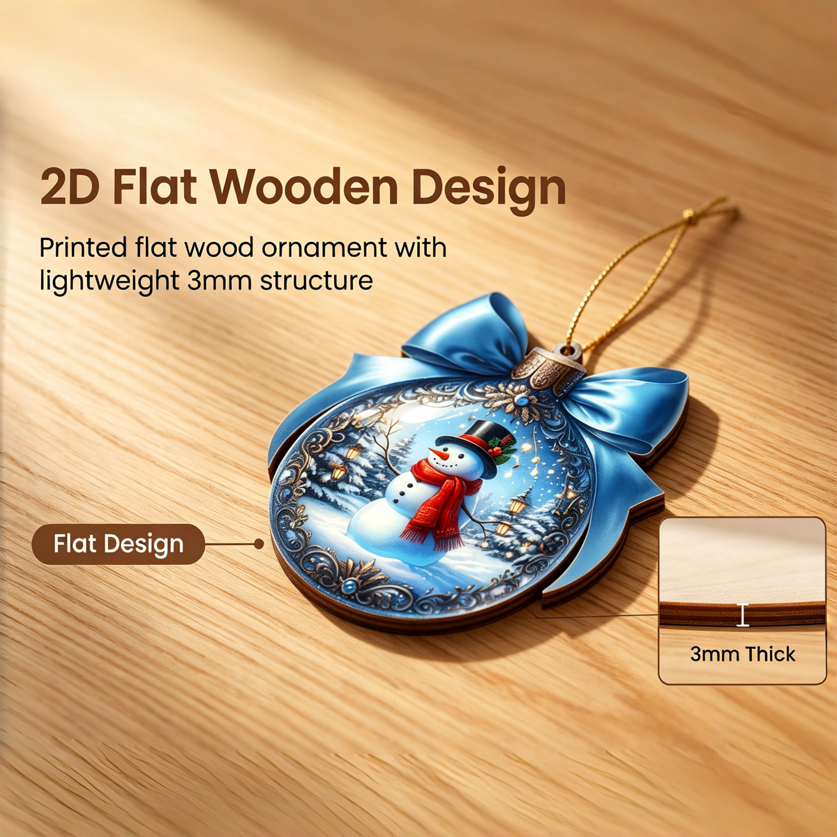 AdornJoy - Vintage Winter Landscape – Classic 3mm Wooden Christmas Ornament, 2D Flat Printed Tree Decoration, 12 Piece Sets