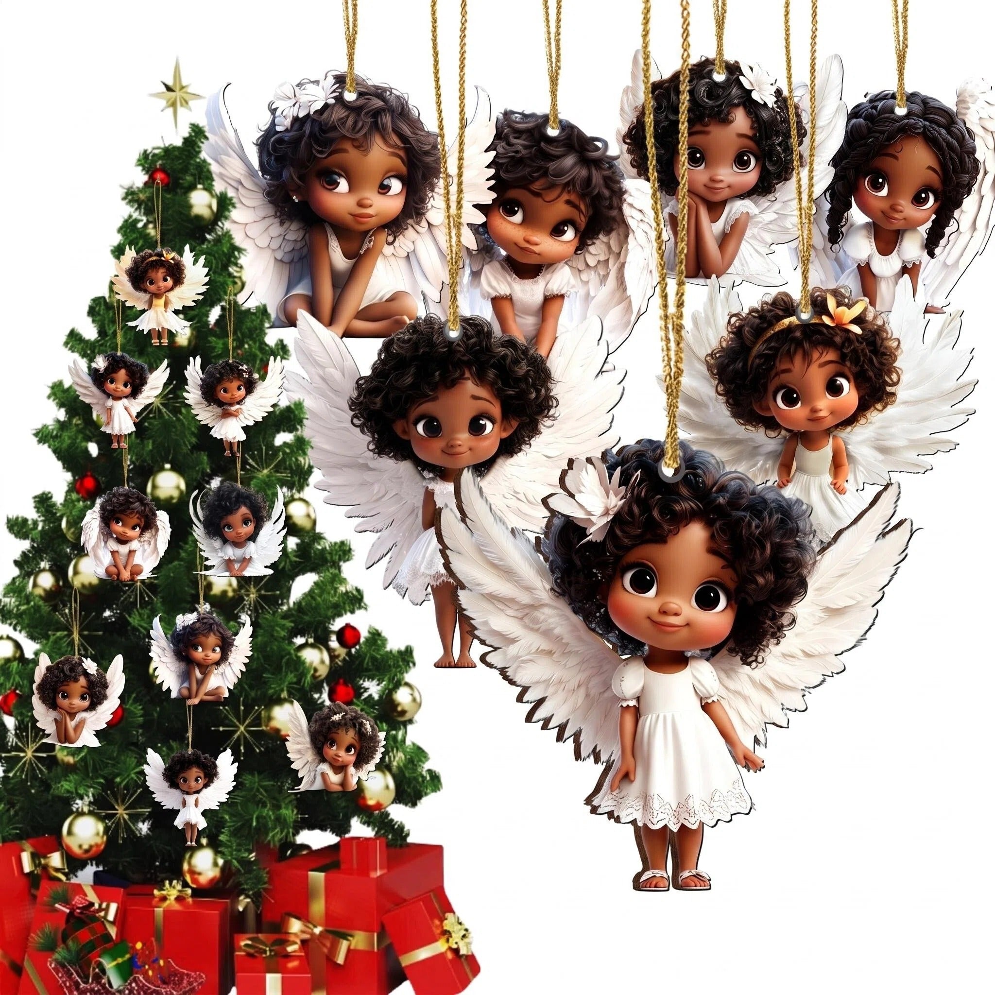 AdornJoy - Gorgeous Angel – Graceful 3mm Wooden Christmas Ornament, 2D Flat Angel Tree Decoration, 15 Piece Sets