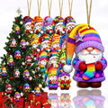 AdornJoy 16 Pcs Rainbow Santa Gnome Christmas Ornament Sets - 3mm Colorful Wooden 2D Flat Santa Gnome Tree Ornaments