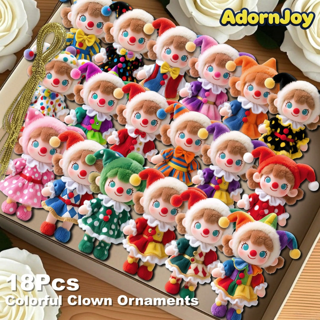 AdornJoy Colorful Circus Clown – 3mm Wooden Christmas Ornament, 2D Flat Circus-Themed Tree Decoration, 18 Piece Sets