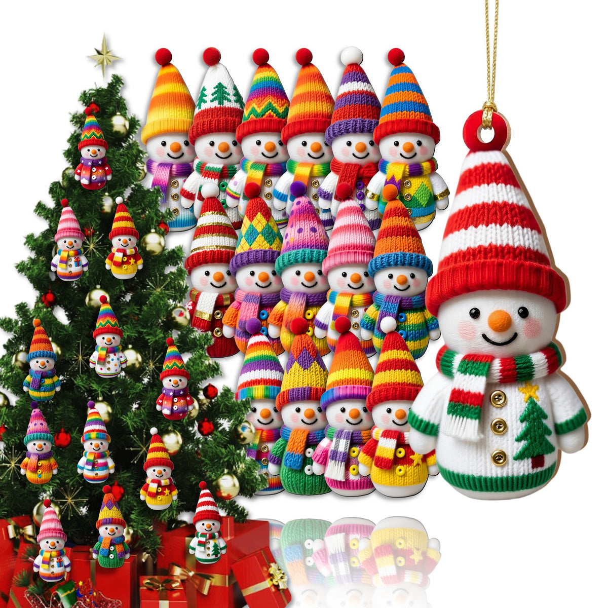AdornJoy Festive Snowman – Vibrant 3mm Wooden Christmas Ornament, 2D Flat Snowman Tree Decoration, 18 Piece Sets