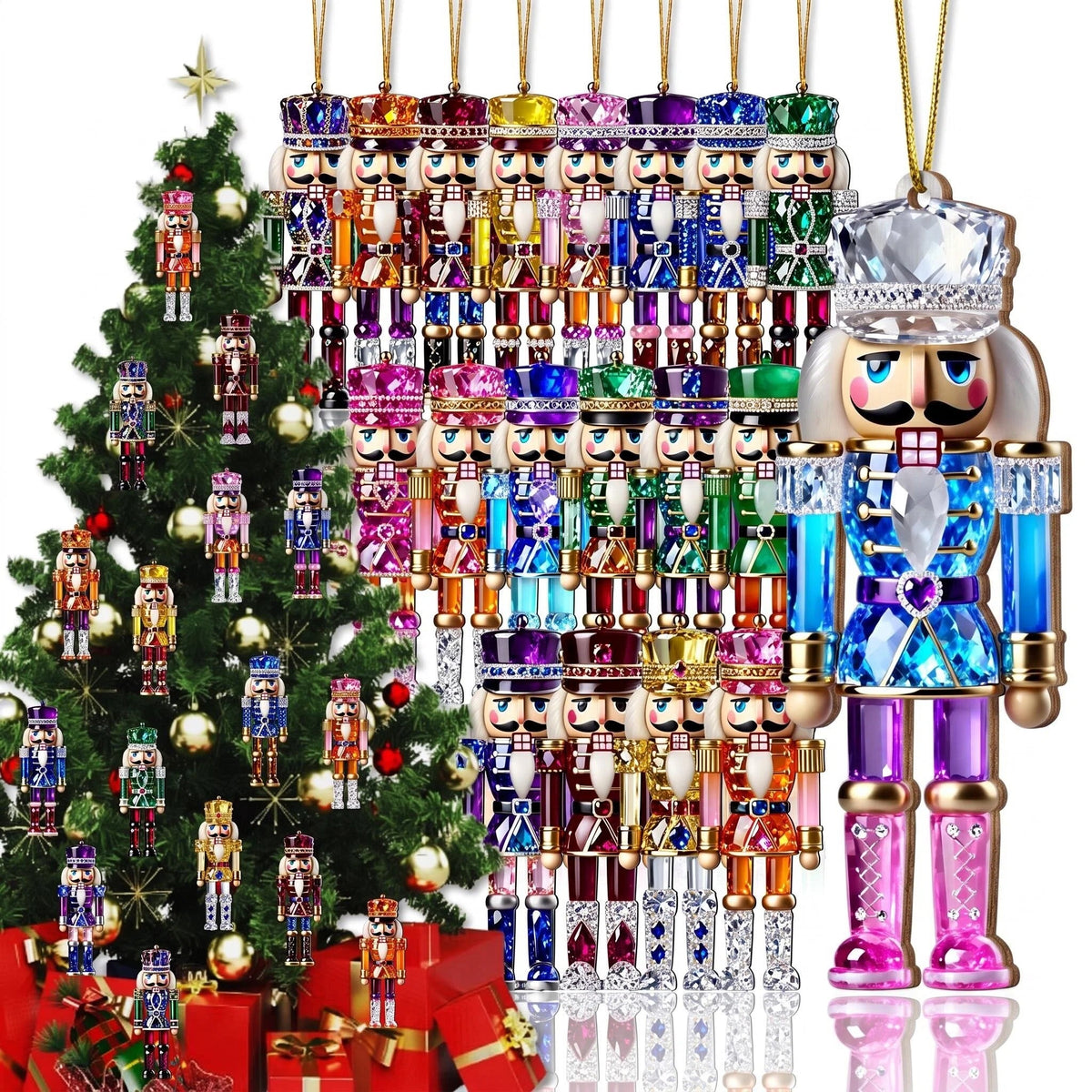 AdornJoy Nutcracker – 3mm Wooden Christmas Ornament, 2D Flat Nutcracker Tree Decoration, 18 Piece Sets