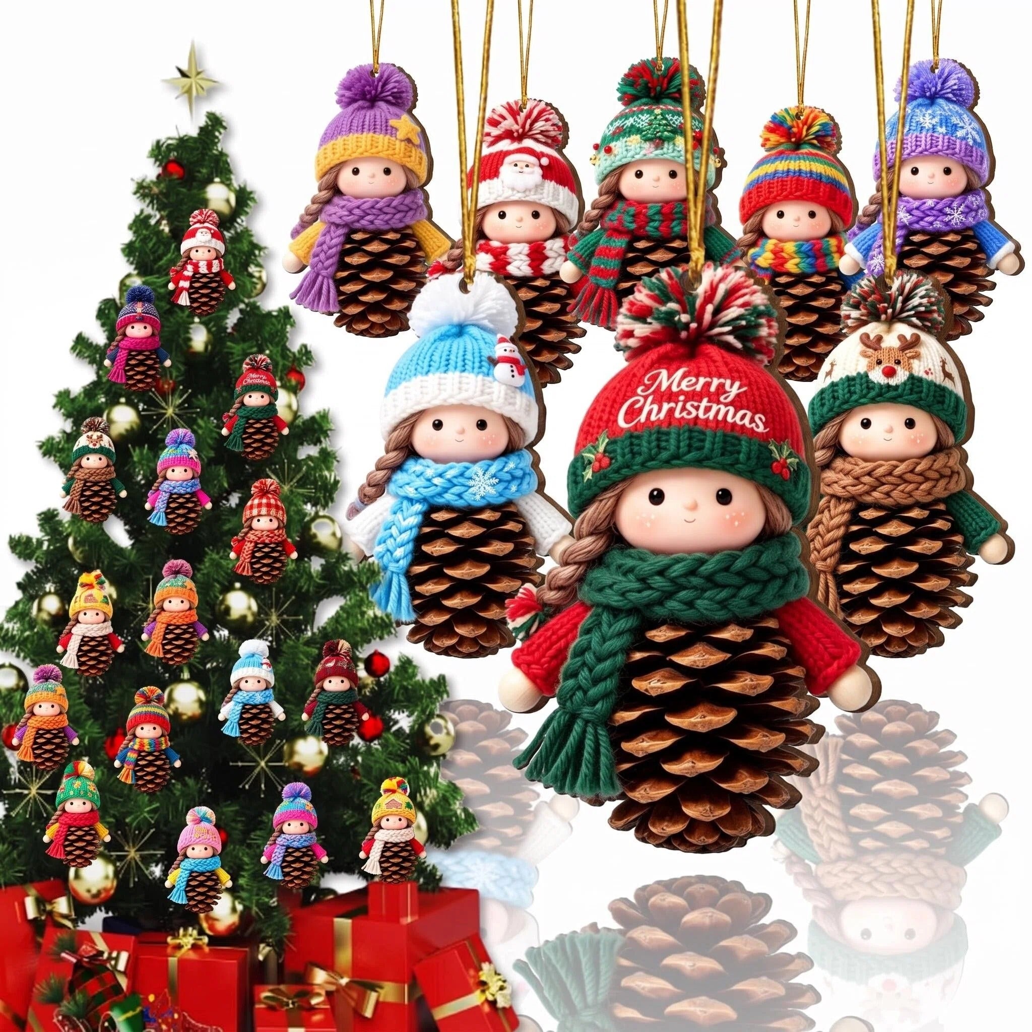 AdornJoy Rustic Snowman – 3mm Wooden Christmas Ornament, 2D Flat Snowman Tree Decoration, 16 Piece Sets