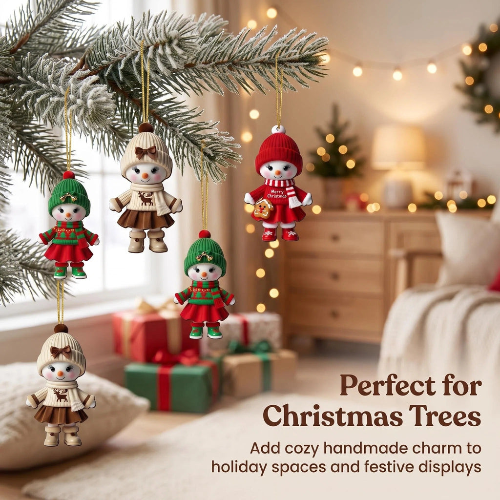 AdornJoy - Vibrant Snowman – Colorful 3mm Wooden Christmas Ornament, 2D Flat Snowman Tree Decoration, 18 Piece Sets