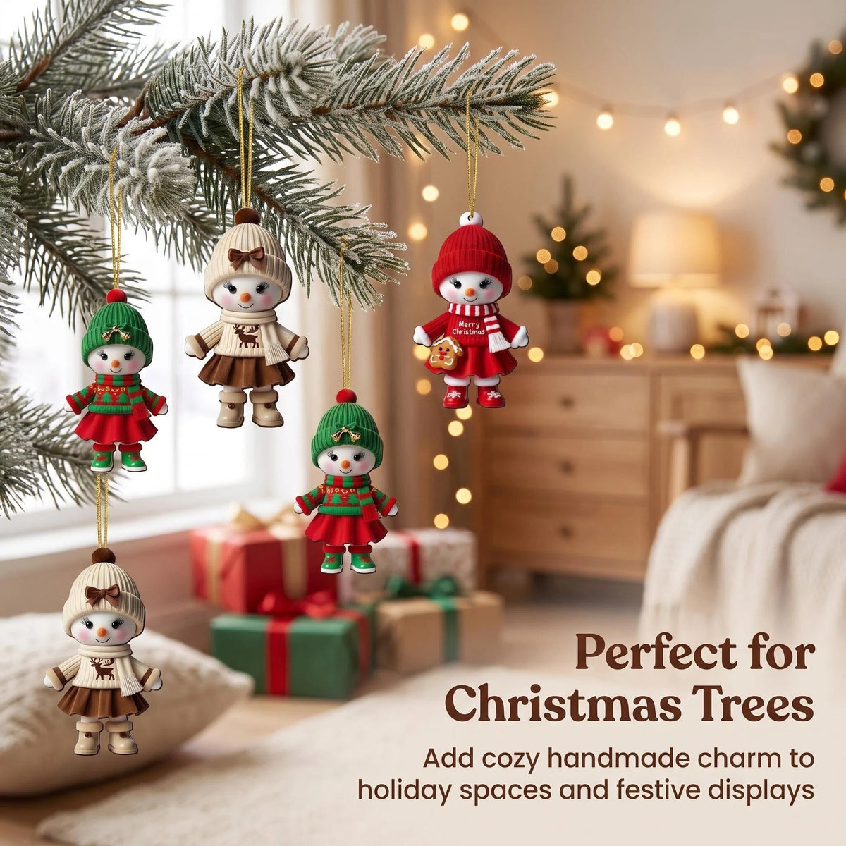 AdornJoy - Vibrant Snowman – Colorful 3mm Wooden Christmas Ornament, 2D Flat Snowman Tree Decoration, 18 Piece Sets