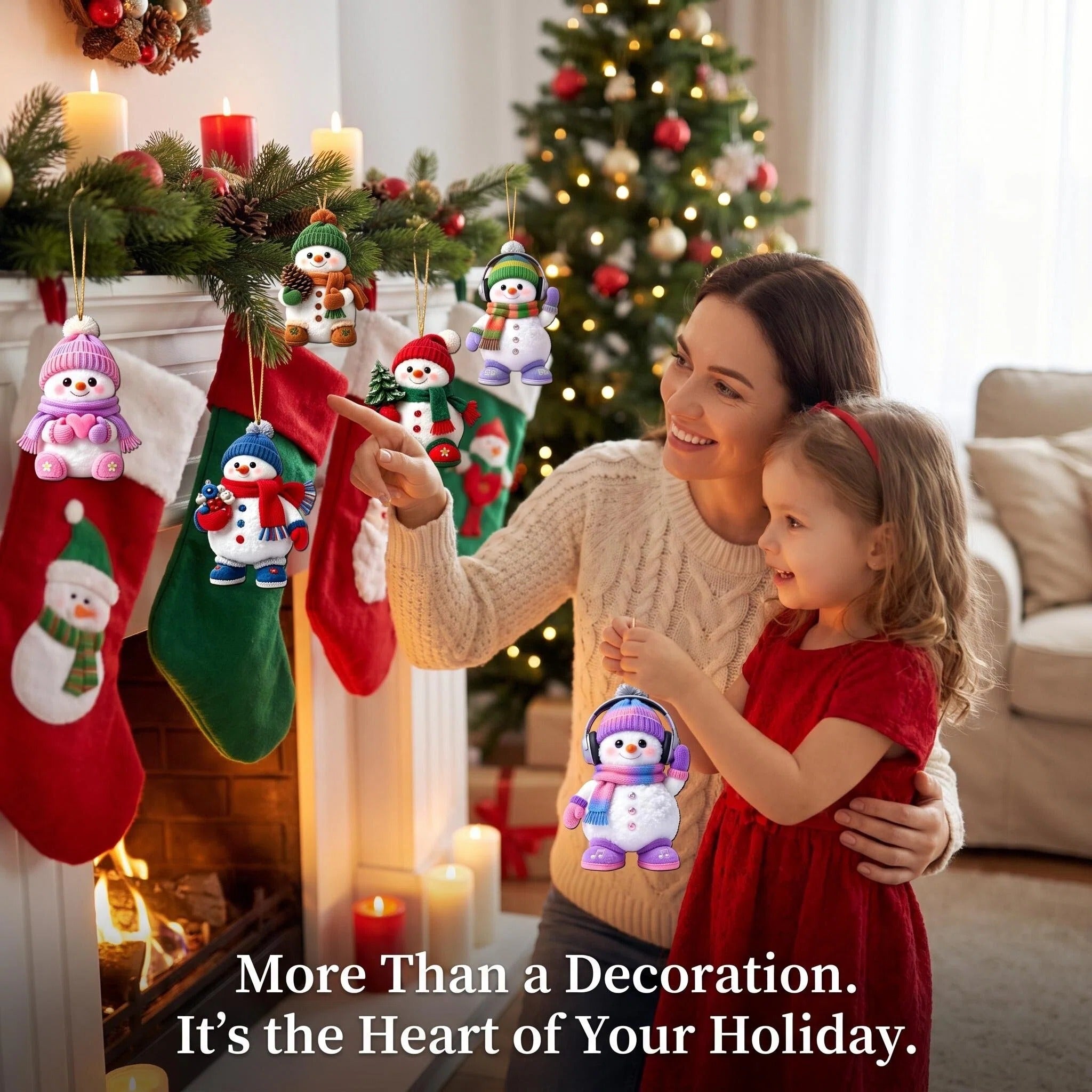 AdornJoy Festive Snowman – 3mm Wooden Christmas Ornament with Diverse Holiday Designs, 2D Flat Snowman Tree Decoration, 18 Piece Sets