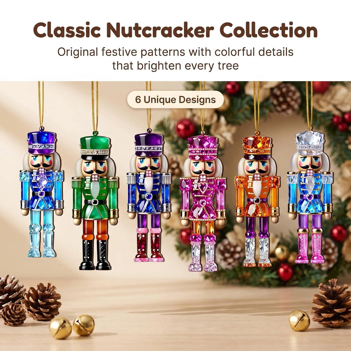 AdornJoy Nutcracker – 3mm Wooden Christmas Ornament, 2D Flat Nutcracker Tree Decoration, 18 Piece Sets