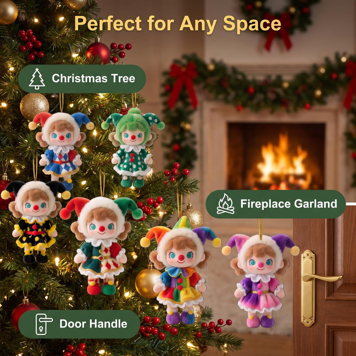 AdornJoy Colorful Circus Clown – 3mm Wooden Christmas Ornament, 2D Flat Circus-Themed Tree Decoration, 18 Piece Sets