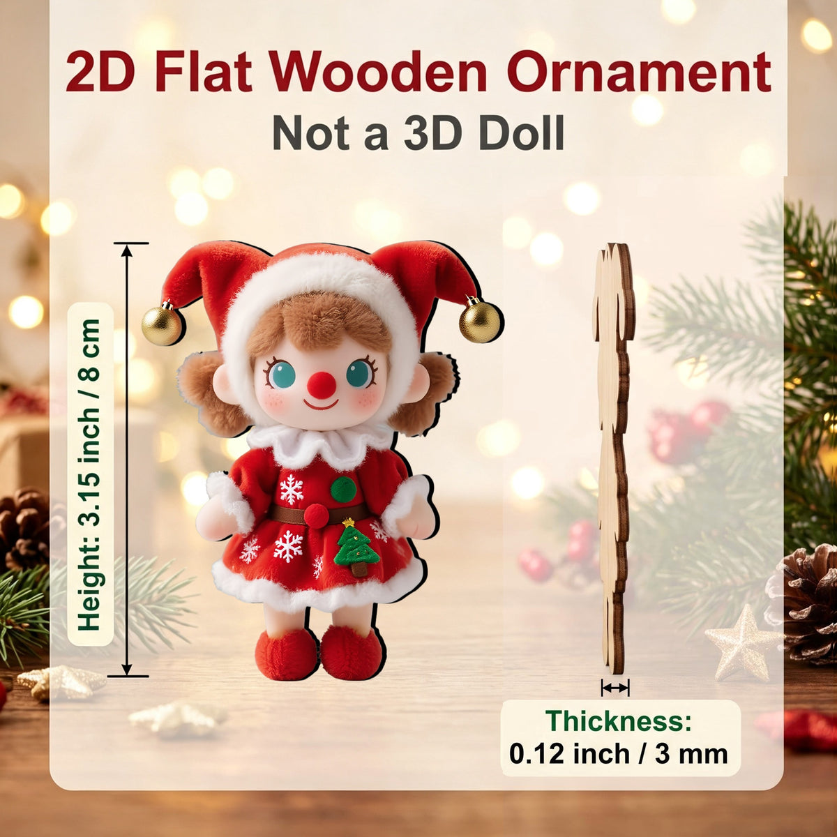 AdornJoy Festive Circus Clown – Colorful 3mm Wooden Christmas Ornament, 2D Flat Circus-Themed Tree Decoration, 18 Piece Sets