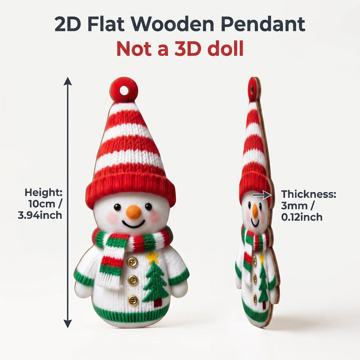 AdornJoy Festive Snowman – Vibrant 3mm Wooden Christmas Ornament, 2D Flat Snowman Tree Decoration, 18 Piece Sets