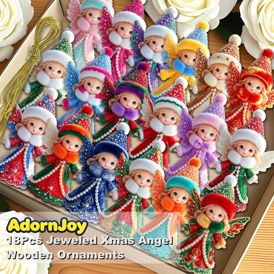 AdornJoy Gorgeous Angel – Graceful 3mm Wooden Christmas Ornament, 2D Flat Angel Tree Decoration, 18 Piece Sets