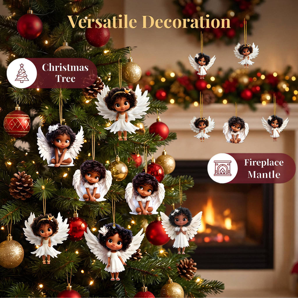 AdornJoy - Gorgeous Angel – Graceful 3mm Wooden Christmas Ornament, 2D Flat Angel Tree Decoration, 15 Piece Sets