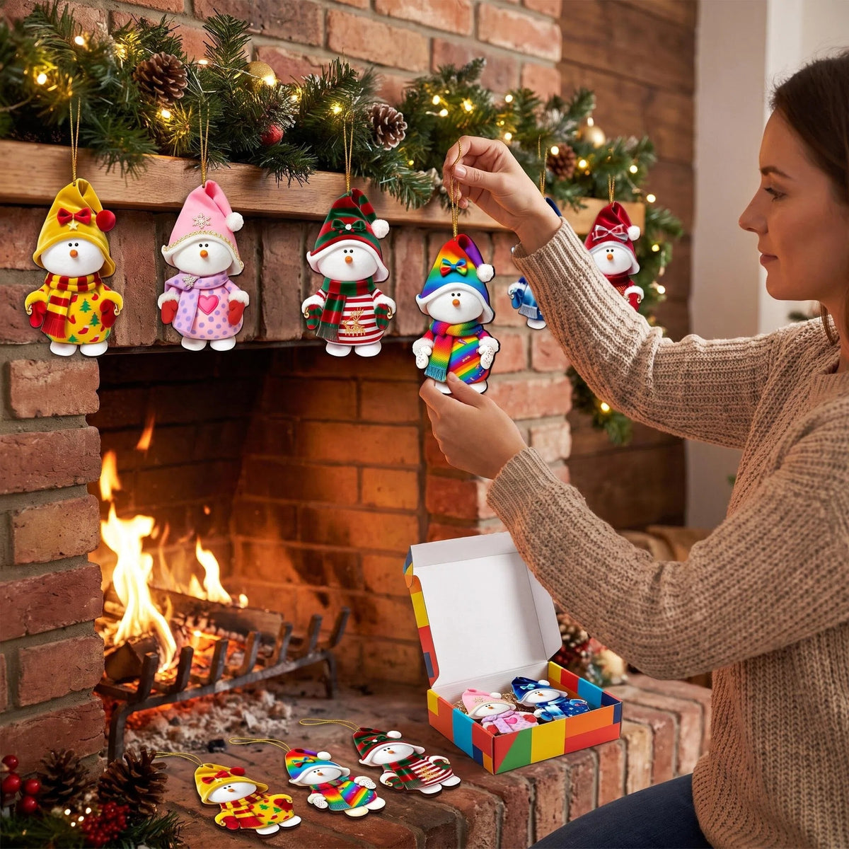 AdornJoy - Vibrant Snowman – 3mm Thick Colorful Wooden Christmas Ornament, 2D Flat Snowman Tree Decoration, Available in 15 Piece Sets