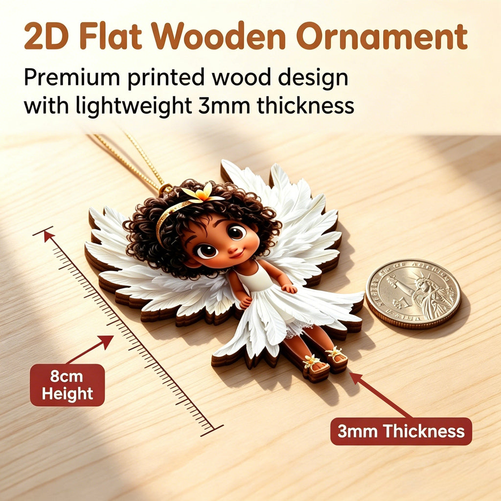 AdornJoy - Gorgeous Angel – Graceful 3mm Wooden Christmas Ornament, 2D Flat Angel Tree Decoration, 15 Piece Sets