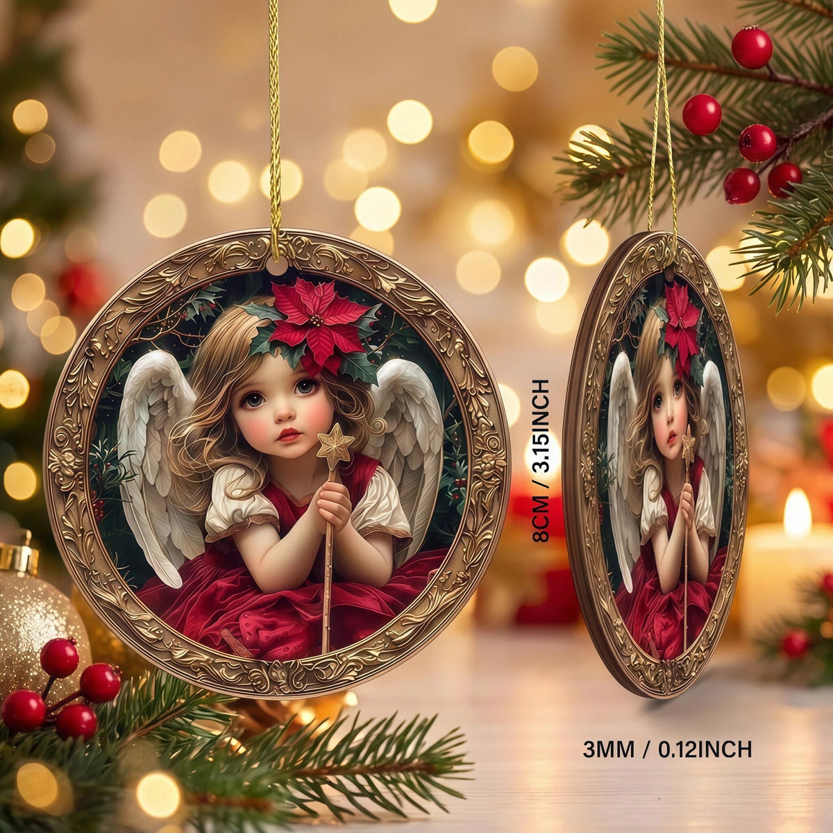 AdornJoy - Vintage Angel – Retro 3mm Wooden Christmas Ornament, 2D Flat Angel Tree Decoration, 15 Piece Sets