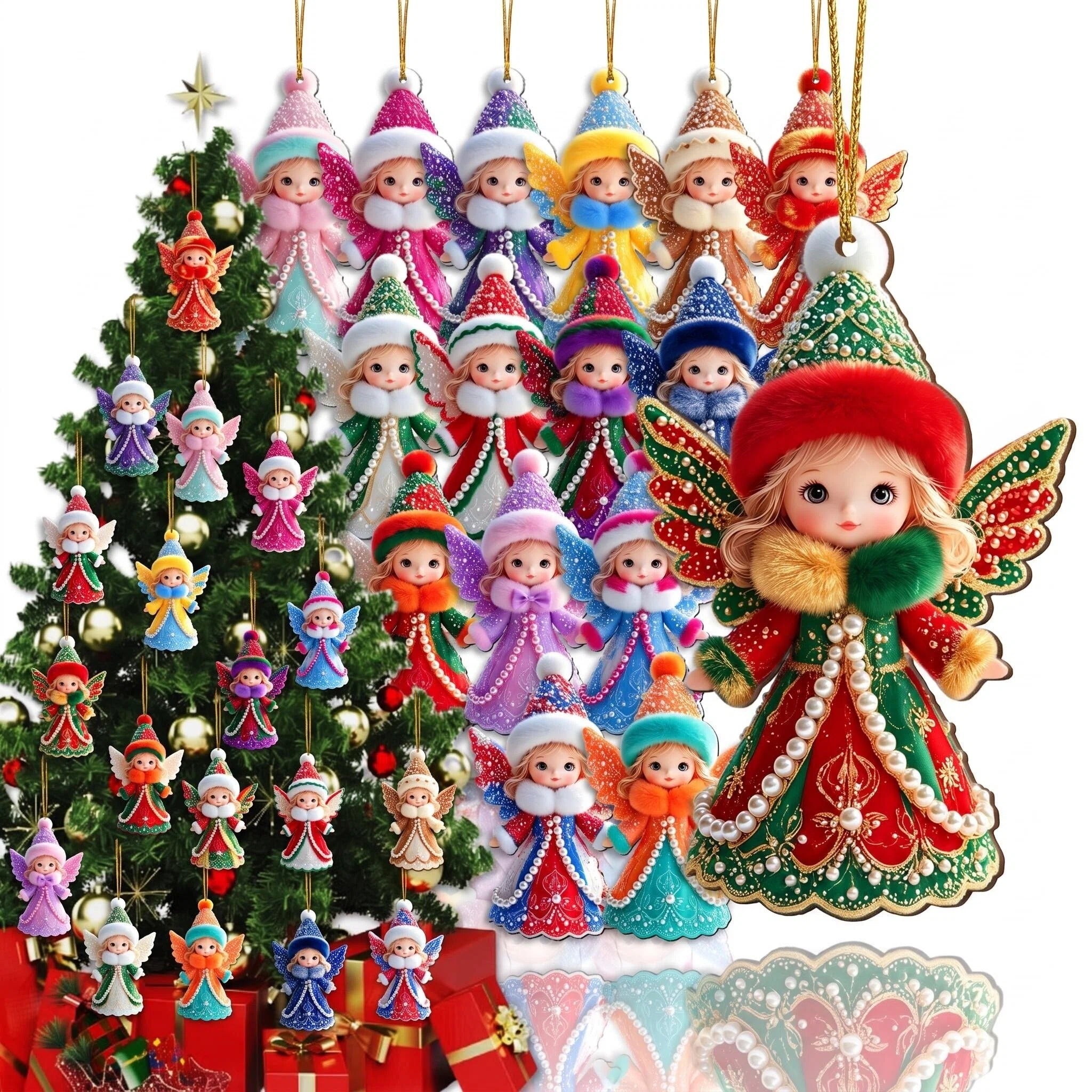 AdornJoy Gorgeous Angel – Graceful 3mm Wooden Christmas Ornament, 2D Flat Angel Tree Decoration, 18 Piece Sets