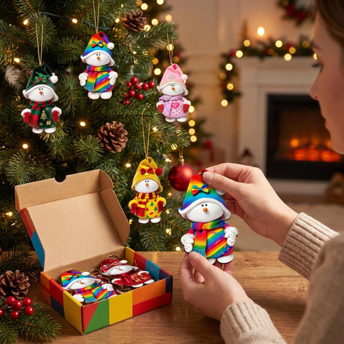 AdornJoy - Vibrant Snowman – 3mm Thick Colorful Wooden Christmas Ornament, 2D Flat Snowman Tree Decoration, Available in 15 Piece Sets