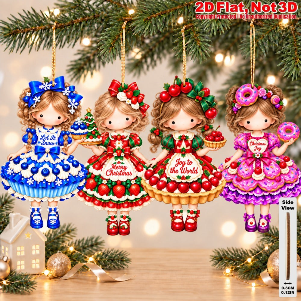 2D Flat 12Pcs Christmas Sweet Holiday Girl Wooden Ornaments, Girl with Festive Christmas Greetings Quotes, Vibrant Xmas Hanging Tree Toppers, Xmas Tree, Wall, Window, Door, Mantel, Porch Decor & Holiday Gift