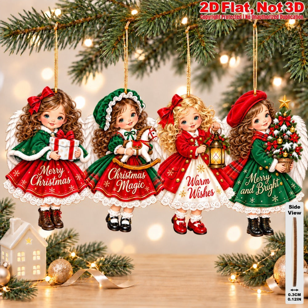 2D Flat 12Pcs Christmas Angel Wooden Ornaments, Festive Quote Printed Angel Hanging Tree Toppers, Xmas Tree, Wall, Window, Door, Mantel, Porch Decor & Holiday Gift