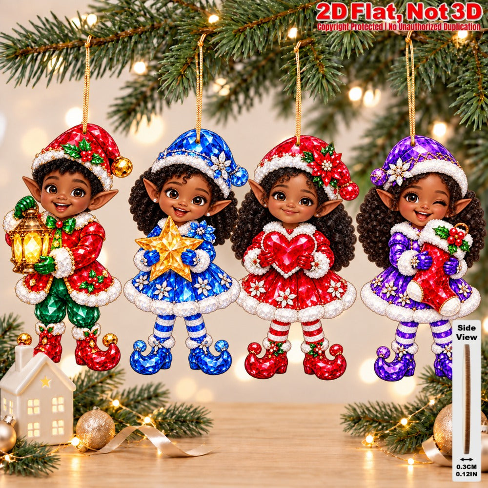 2D Flat 18Pcs Colorful Ornate Ethnic Christmas Elf Wooden Ornaments, Gorgeous Black Elf Hanging Tree Toppers, Xmas Tree, Wall, Window, Door, Mantel, Porch Decor & Holiday Gift
