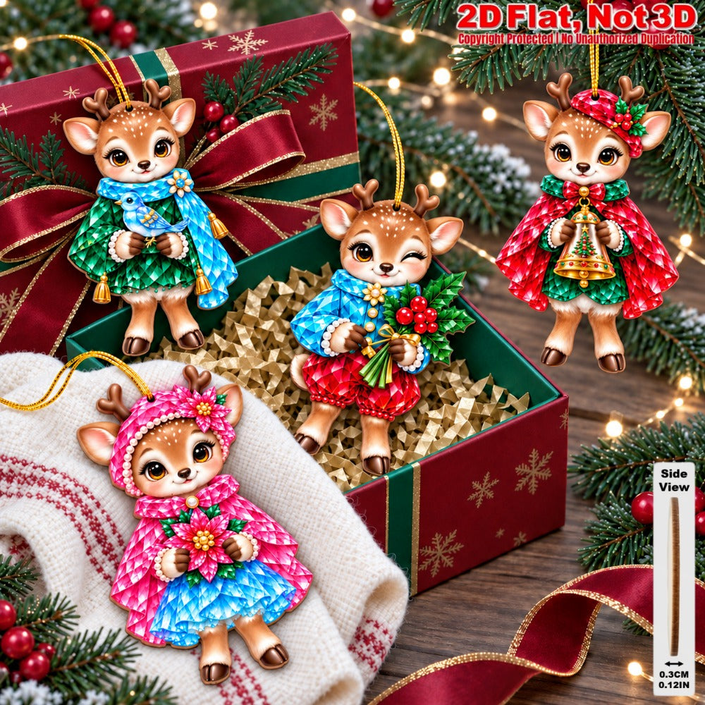 2D Flat 12Pcs Colorful Ornate Christmas Reindeer Wooden Ornaments, Gorgeous Reindeer Hanging Tree Toppers, Xmas Tree, Wall, Window, Door, Mantel, Porch Decor & Holiday Gift