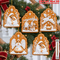 2D Flat 12Pcs Christmas Nativity Gingerbread Style Wooden Ornaments, Holy Birth Scene Hanging Tree Toppers, Xmas Tree, Wall, Window, Door, Mantel, Porch Decor & Holiday Gift