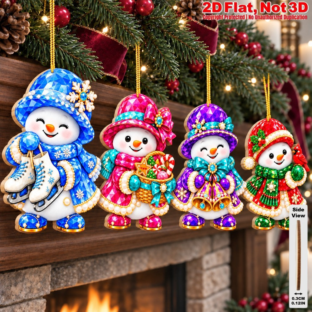 2D Flat 18Pcs Colorful Ornate Crystal Textured Snowman Wooden Ornaments, Gorgeous Festive Snowman Hanging Tree Toppers, Xmas Tree, Wall, Window, Door, Mantel, Porch Decor & Holiday Gift