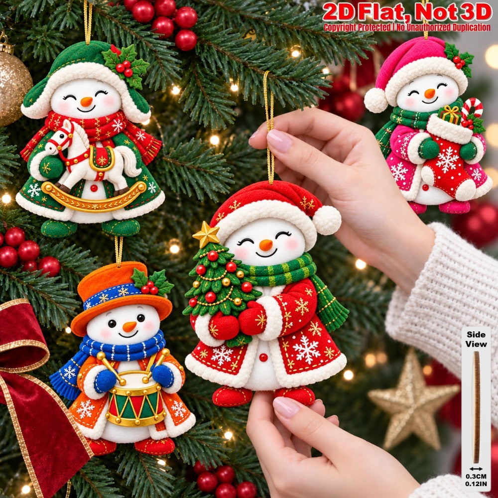 2D Flat 18Pcs Colorful Ornate Felt-Style Snowman Wooden Ornaments, Gorgeous Festive Snowman Hanging Tree Toppers, Xmas Tree, Wall, Window, Door, Mantel, Porch Decor & Holiday Gift