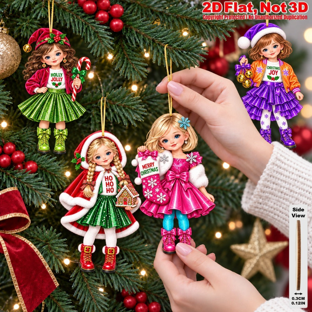 2D Flat 18Pcs Christmas Winter Outfit Girl Wooden Ornaments, Girl with Festive Christmas Greetings Quotes, Vibrant Xmas Hanging Tree Toppers, Xmas Tree, Wall, Window, Door, Mantel, Porch Decor & Holiday Gift