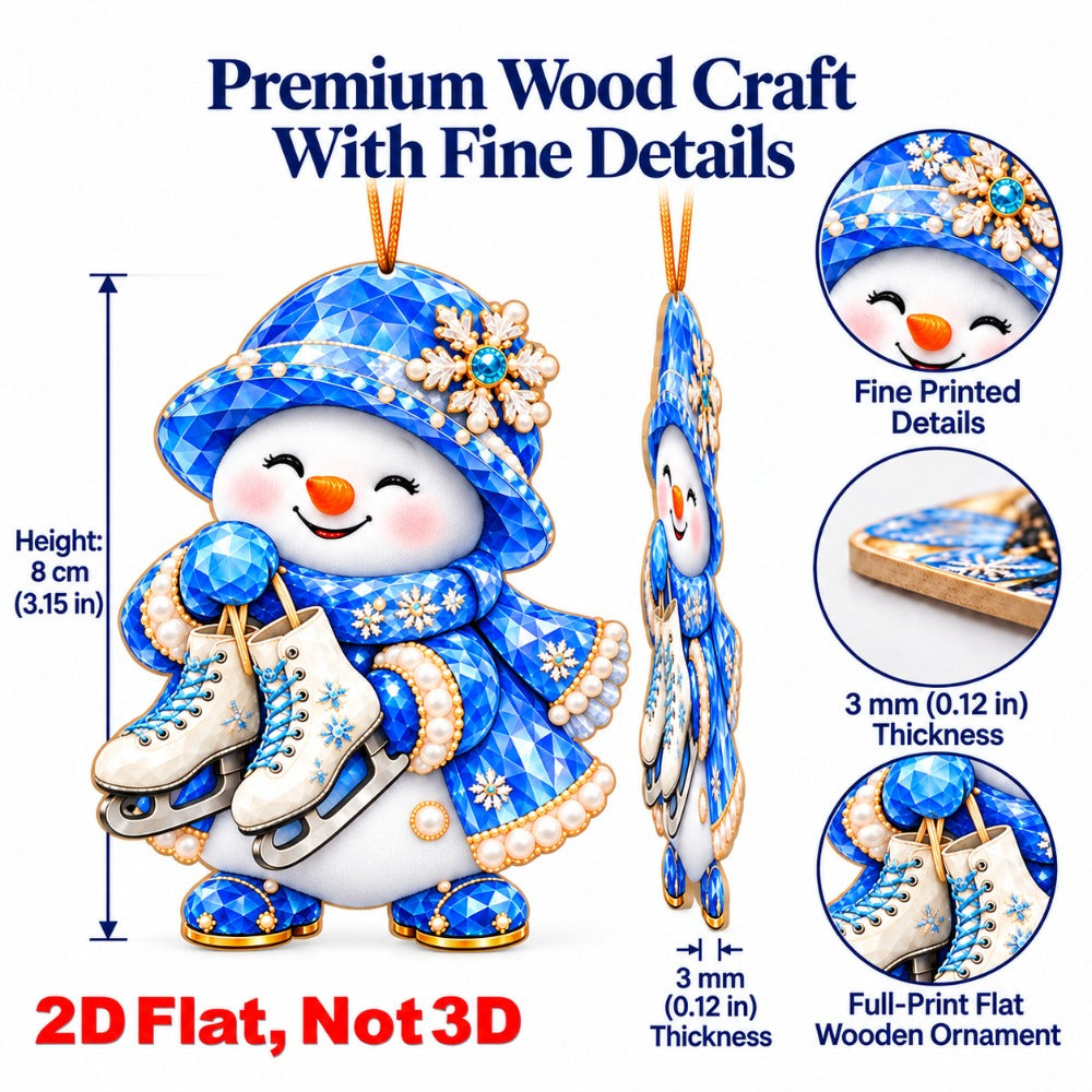 2D Flat 18Pcs Colorful Ornate Crystal Textured Snowman Wooden Ornaments, Gorgeous Festive Snowman Hanging Tree Toppers, Xmas Tree, Wall, Window, Door, Mantel, Porch Decor & Holiday Gift